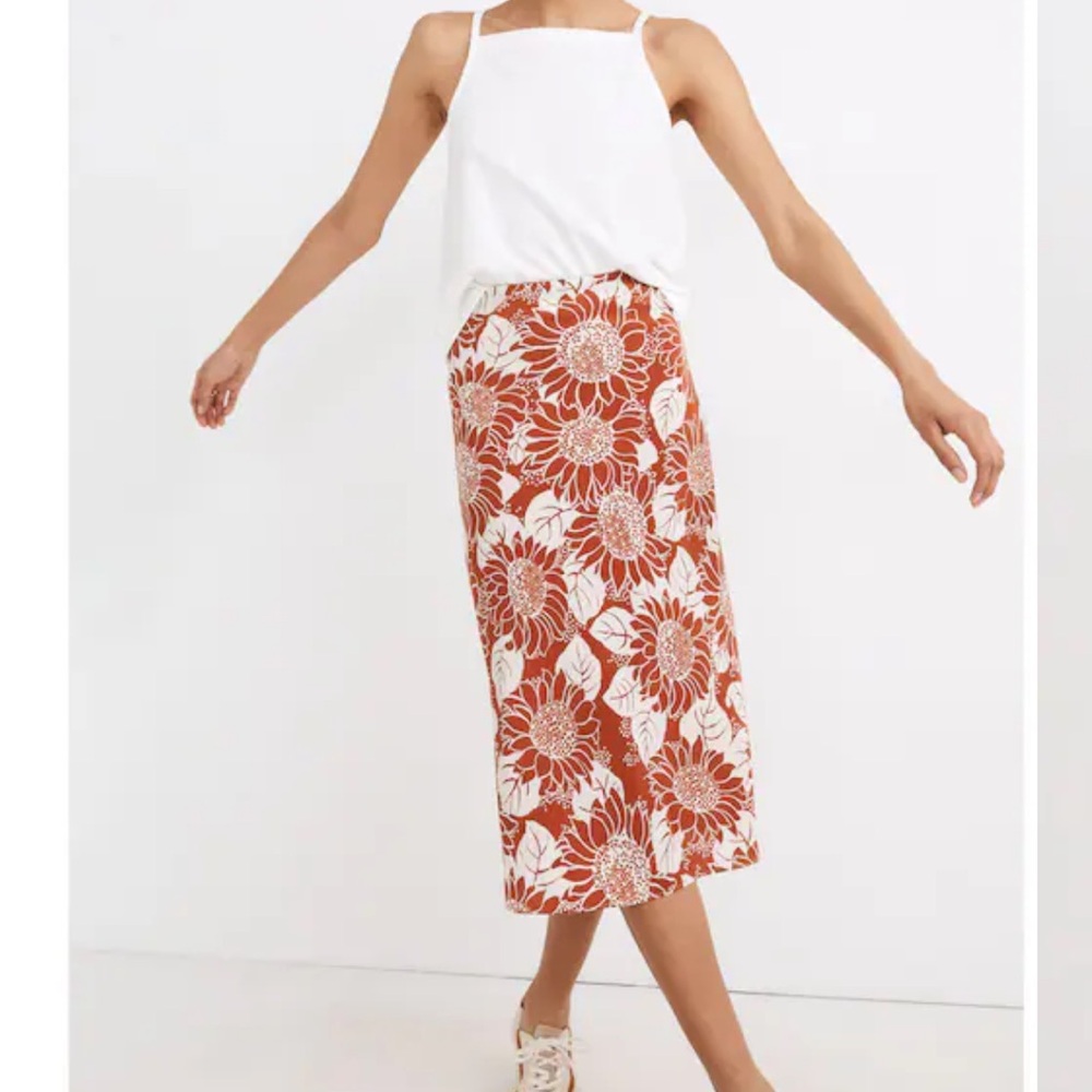 Madewell silk slip Floral Midi Skirt sunflowers 12 Orange and White